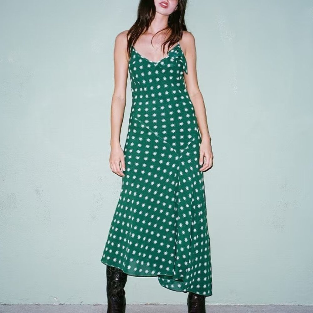 Realisation Midi dress with draped skirt and bust-line frill